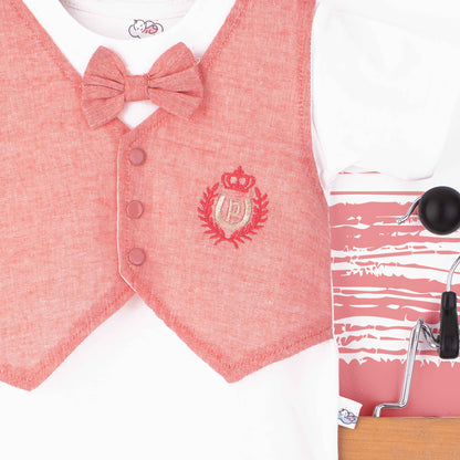Baby Boy 2 Piece Set Peach Formal Embroidered Logo