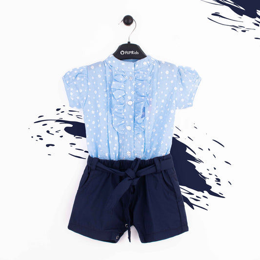 Baby Girl Blue Flowers Print Jumpsuit