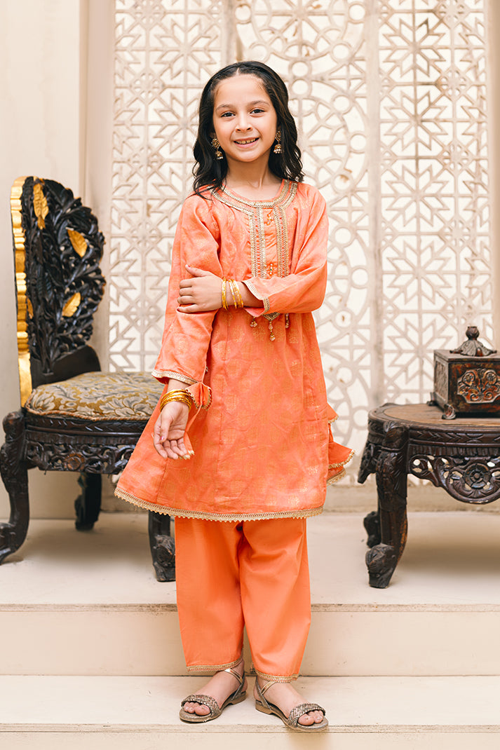 MGF-010,  Panel frock style  with round neck, embellished with samosa lace ,beads and samosa rope,