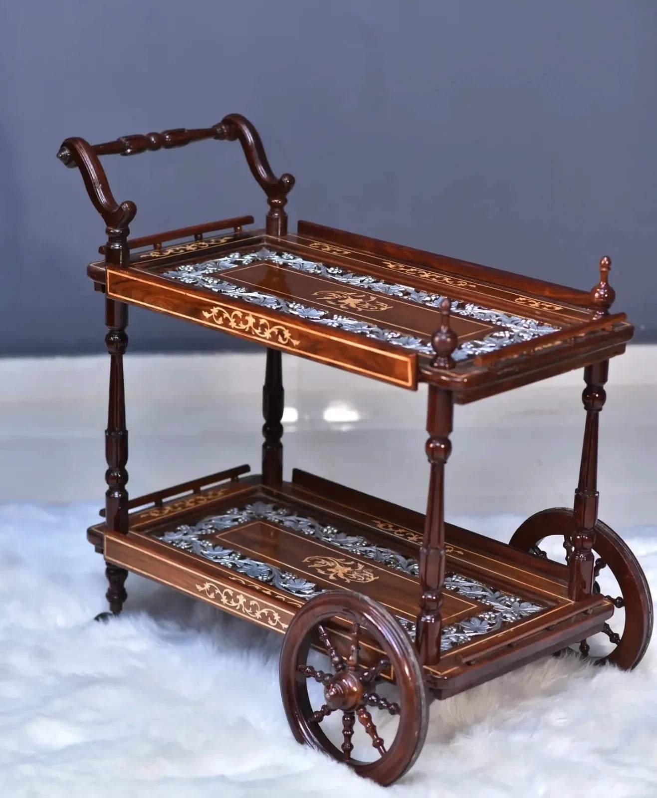 Discover the Exquisite Wooden Tea Trail Inlaid Trolley