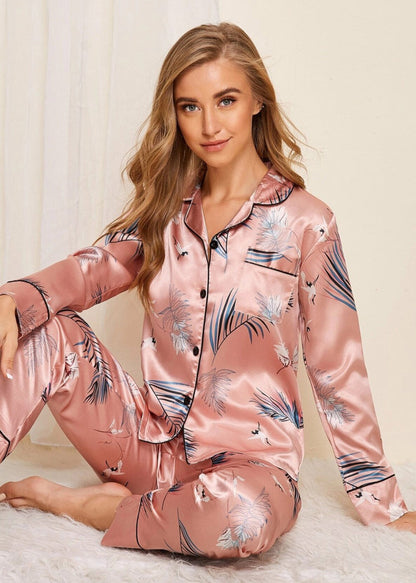 Studio By Arj Leaf Print Satin PJ Set