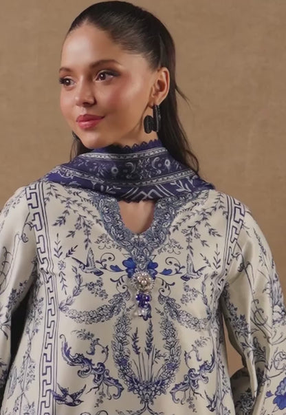 AJULSC-02 Embroidered Charmeuse Silk Unstitched 3 Pcs