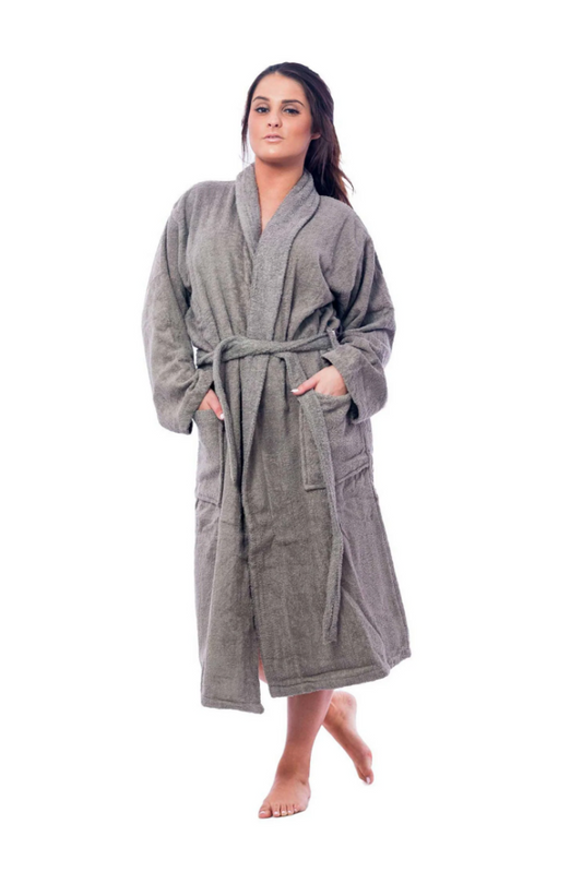 Studio By Arj Women's Grey Long Bathrobe â€“ Classic Terry Style for Ultimate Comfort & Elegance