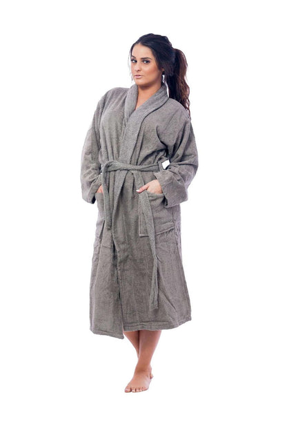 Studio By Arj Women's Grey Long Bathrobe â€“ Classic Terry Style for Ultimate Comfort & Elegance