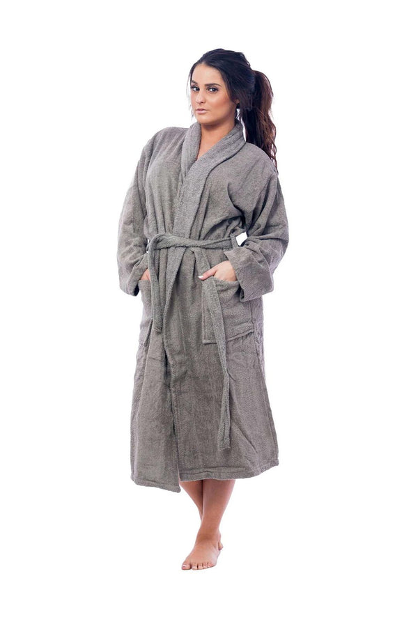 Studio By Arj Women's Grey Long Bathrobe â€“ Classic Terry Style for Ultimate Comfort & Elegance